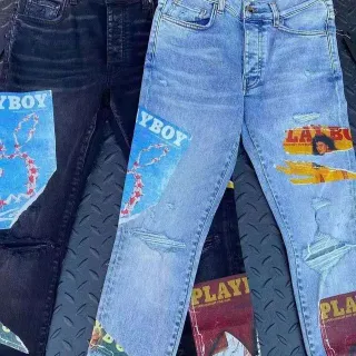 Amiri Graphic Patchwork Distressed Slim-Fit Jeans