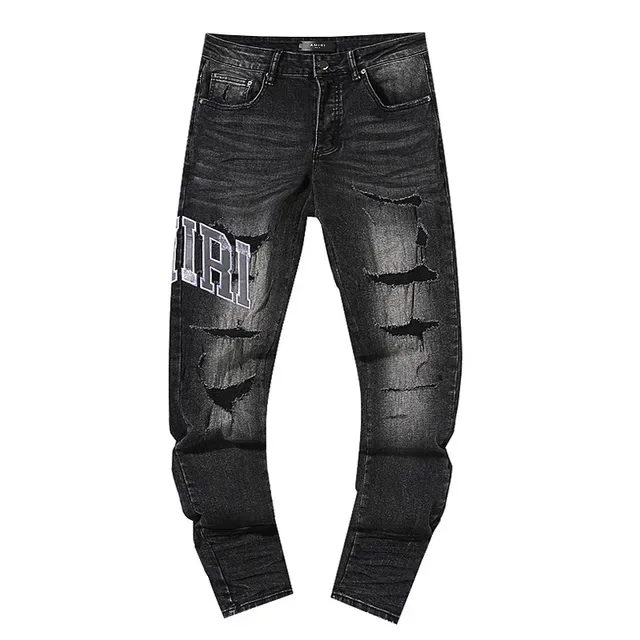 Amiri Impressão Gráfica Desgastados Lavagem Preta Slim Fit Jeans 2