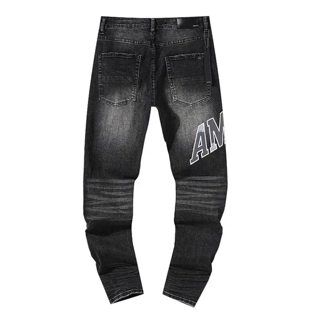 Amiri Impressão Gráfica Desgastados Lavagem Preta Slim Fit Jeans 3