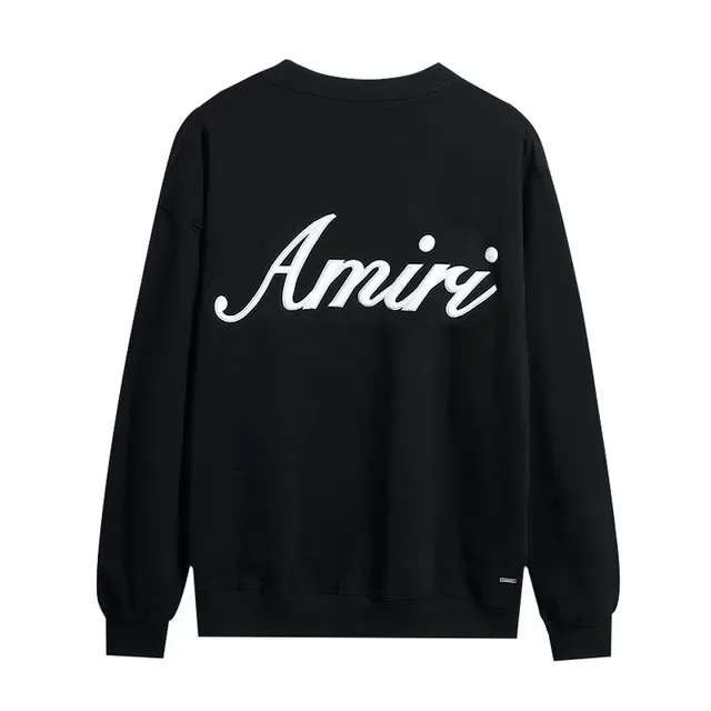 Amiri Script Logo Crewneck Black White Embroidered Sweater 3
