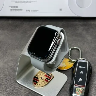 Apple Series 7 Silver Gray Flat-Edged Stainless Steel Case Light Silicone Sport Band Sports Watch