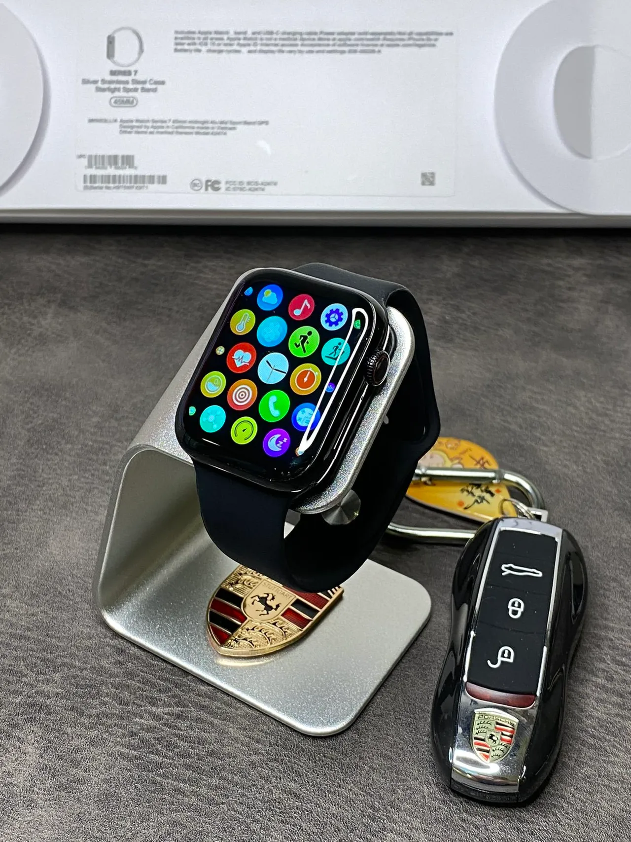 Apple Series 7 Silver Gray Flat-Edged Stainless Steel Case Light Silicone Sport Band Sports Watch 8