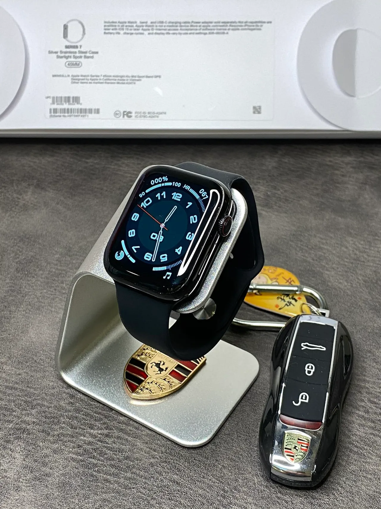 Apple Series 7 Silver Gray Flat-Edged Stainless Steel Case Light Silicone Sport Band Sports Watch 9