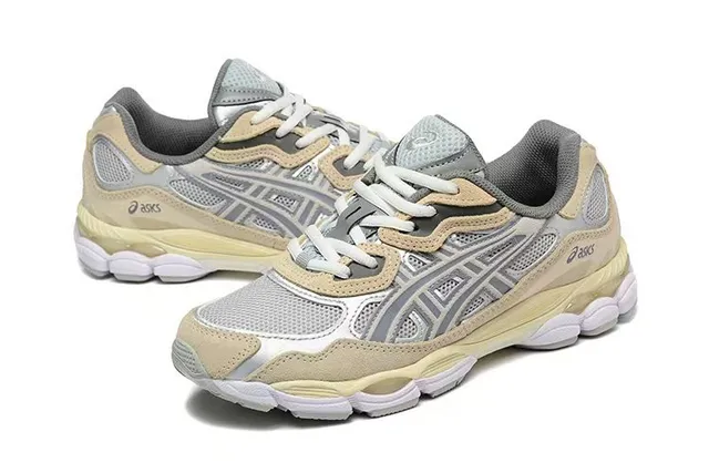 ASICS Beige Gris Stratifié Synthétique Cage Maille Panneaux Style de vie Sneakers 3