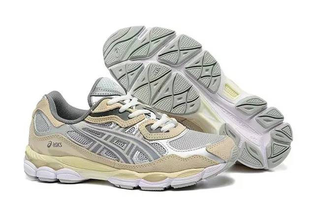 ASICS Beige Gris Stratifié Synthétique Cage Maille Panneaux Style de vie Sneakers 5