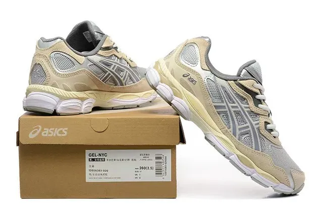 ASICS Beige Gris Stratifié Synthétique Cage Maille Panneaux Style de vie Sneakers 6