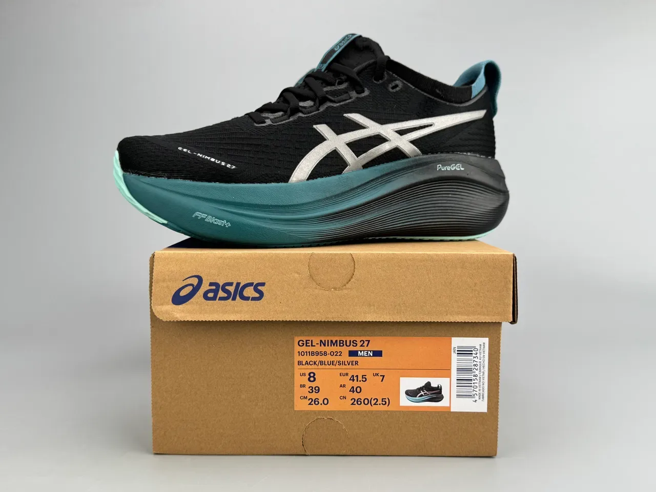ASICS Gel-Nimbus 27 Black Teal Running Shoes 5