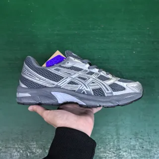 ASICS Gray Silver Mesh And Synthetic Overlay Construction Tiger Stripe Branding Running Shoes