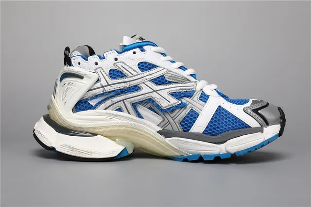 ASICS Blanco Azul Chunky Retro Runner Mesh-and-Synthetic Overlay Zapatillas de Running 8
