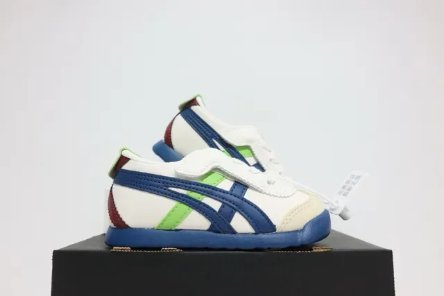 ASICS أبيض أزرق بدون أربطة شريط فيلكرو نقشة النمر لوجو سنيكرز لايف ستايل 4