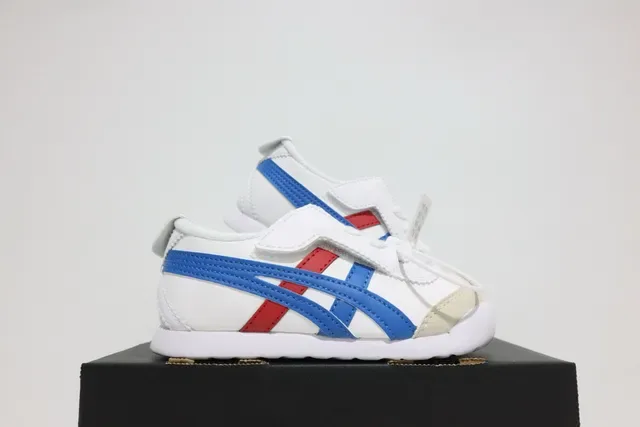 ASICS أبيض أزرق بدون أربطة شريط فيلكرو نقشة النمر لوجو سنيكرز لايف ستايل 7