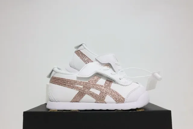 ASICS أبيض أزرق بدون أربطة شريط فيلكرو نقشة النمر لوجو سنيكرز لايف ستايل 8