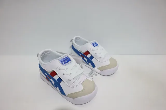 ASICS أبيض أزرق بدون أربطة شريط فيلكرو نقشة النمر لوجو سنيكرز لايف ستايل 12