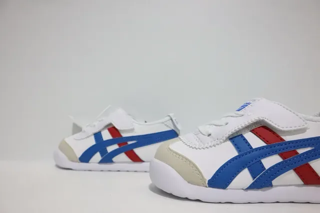 ASICS أبيض أزرق بدون أربطة شريط فيلكرو نقشة النمر لوجو سنيكرز لايف ستايل 17
