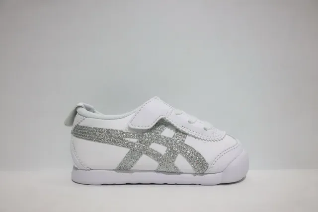 ASICS أبيض أزرق بدون أربطة شريط فيلكرو نقشة النمر لوجو سنيكرز لايف ستايل 24