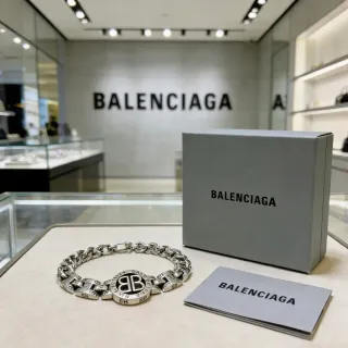 Balenciaga BB Bracelet Plata Negro Cadena Curb Gruesa Enlaces Grabados Pulsera