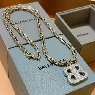 Balenciaga BB Crystal Pendant Chunky Chain Necklace