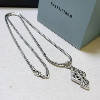 Balenciaga BB Logo Diamond Pendant Silver Necklace