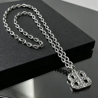 Balenciaga BB Monogram Plata Negro Cadena de Eslabones Pesados Colgante Ornado