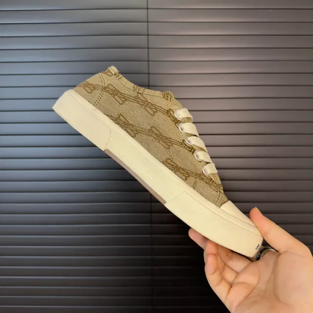 Balenciaga Beige White Monogrammed Canvas Upper Creamy Rubber Sole Lifestyle Sneakers 6