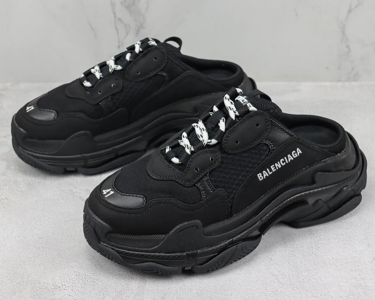 Balenciaga Black White Oversized Sole Slip-On Mule Chunky Sneakers 4