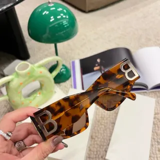 Balenciaga Brown Silver Oversized Rectangular Tortoiseshell Acetate Sunglasses
