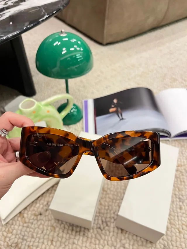 Balenciaga Brown Silver Oversized Rectangular Tortoiseshell Acetate Sunglasses 6