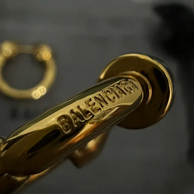 Balenciaga Gold Black Hoop Earrings 2