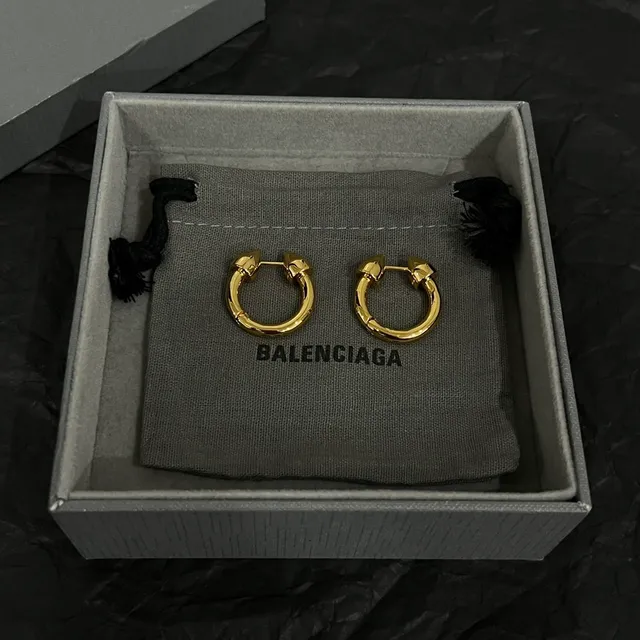 Balenciaga Gold Black Hoop Earrings 4