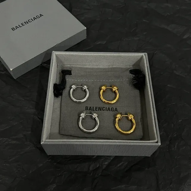 Balenciaga Gold Black Hoop Earrings 5