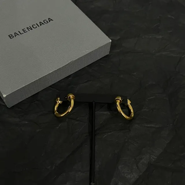 Balenciaga Gold Black Hoop Earrings 6