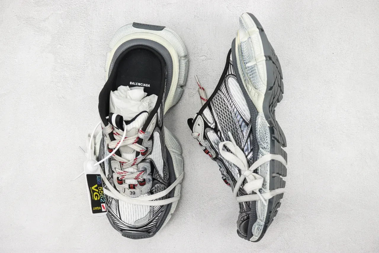 Balenciaga Gris Noir Multi-Couches Synthétique Et Maille Haut Sculpté Segmenté Semelle Sneakers Chunky 3