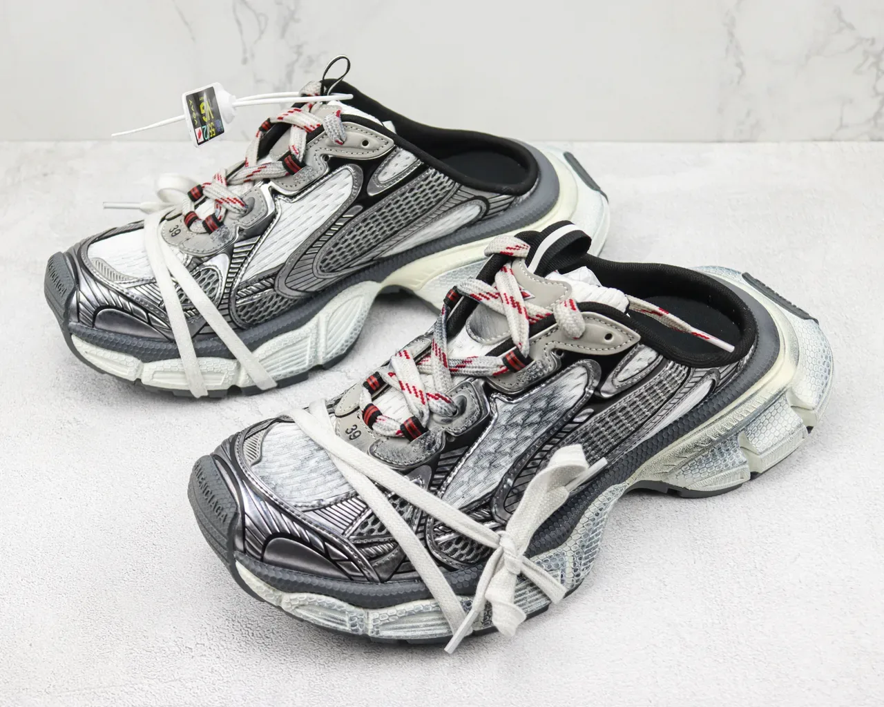 Balenciaga Gris Noir Multi-Couches Synthétique Et Maille Haut Sculpté Segmenté Semelle Sneakers Chunky 4