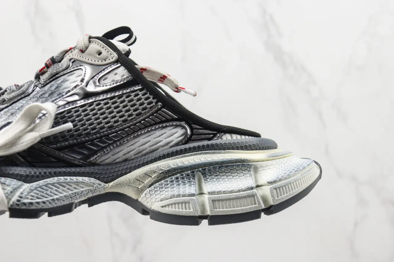 Balenciaga Gris Noir Multi-Couches Synthétique Et Maille Haut Sculpté Segmenté Semelle Sneakers Chunky 7