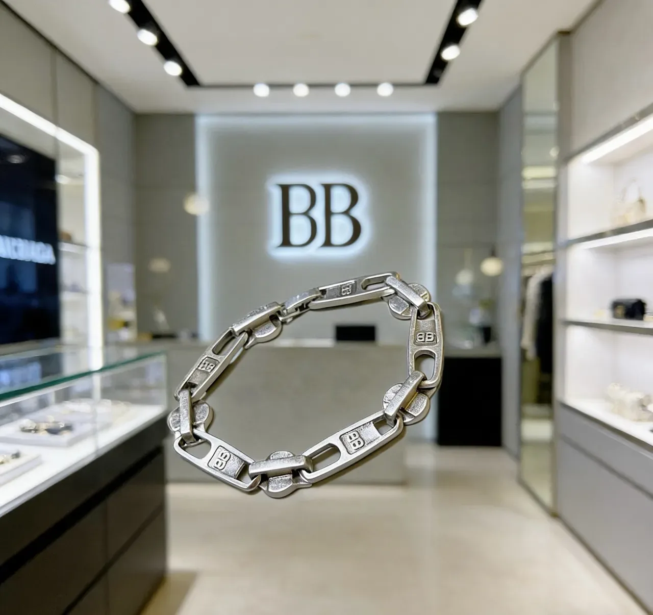 Balenciaga Chaîne Industrielle Maillon Argent Mat Métal Bracelet 3
