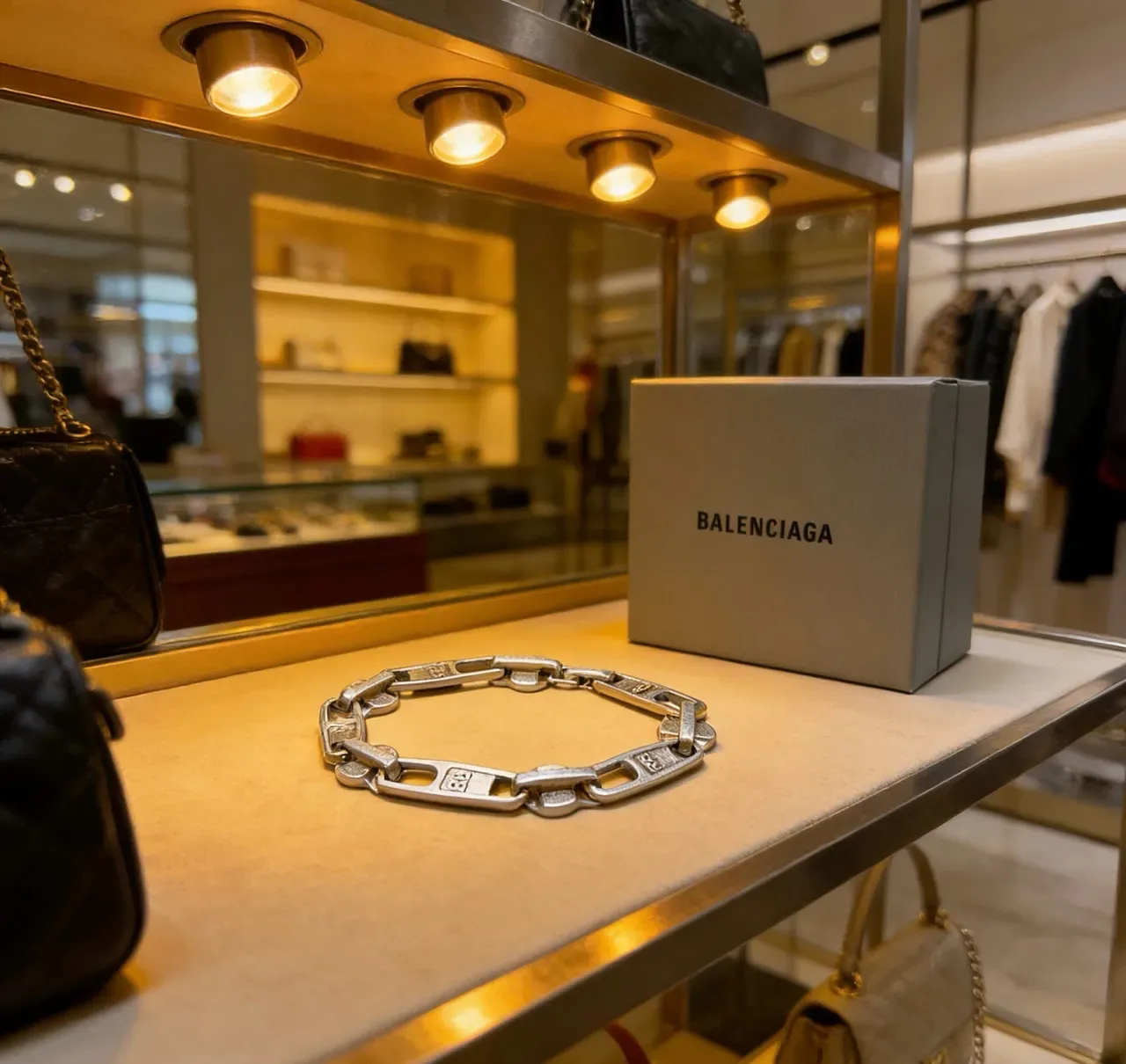 Balenciaga Chaîne Industrielle Maillon Argent Mat Métal Bracelet 9