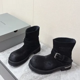 Balenciaga Le Cagole Black Suede Buckle Strap Ankle Boots