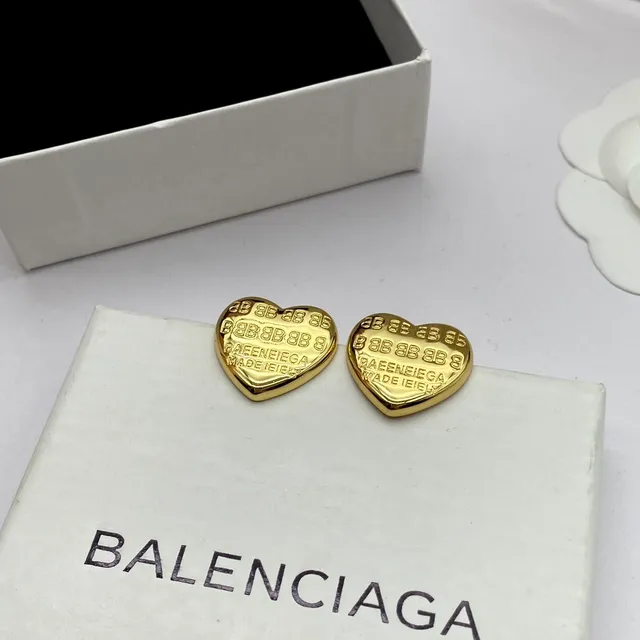 Balenciaga Logo-Engraved Heart Stud Earrings 2