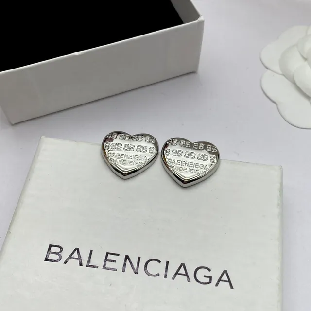 Balenciaga Logo-Engraved Heart Stud Earrings 3