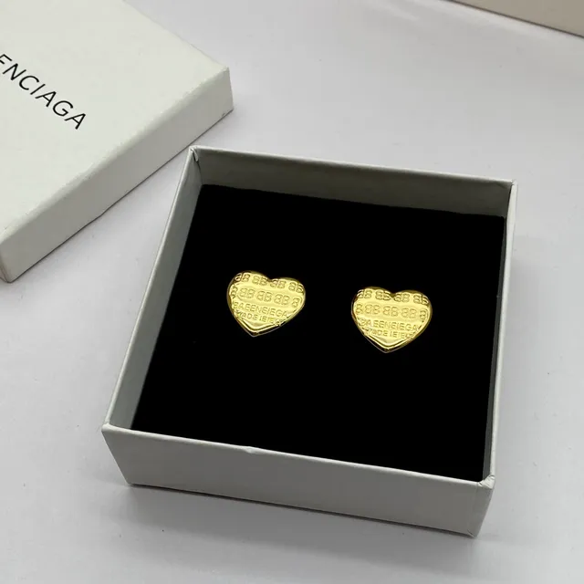 Balenciaga Logo-Engraved Heart Stud Earrings 4