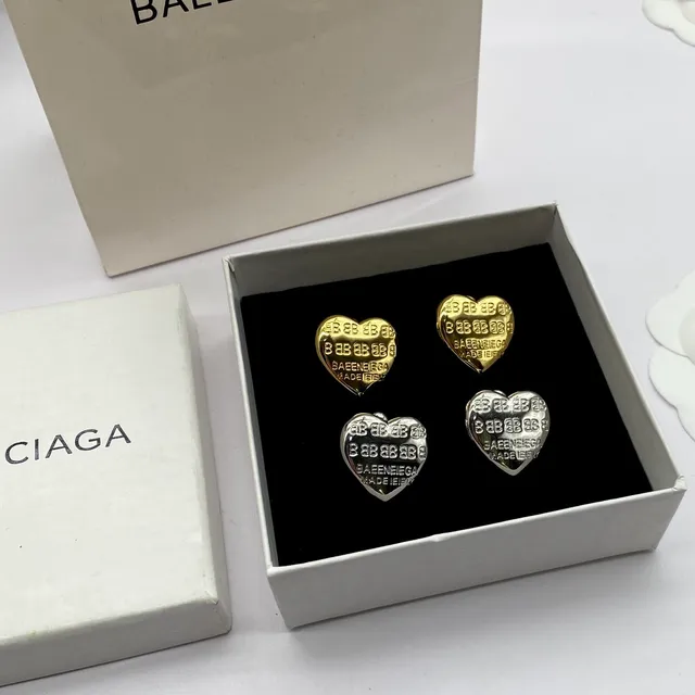 Balenciaga Logo-Engraved Heart Stud Earrings 5
