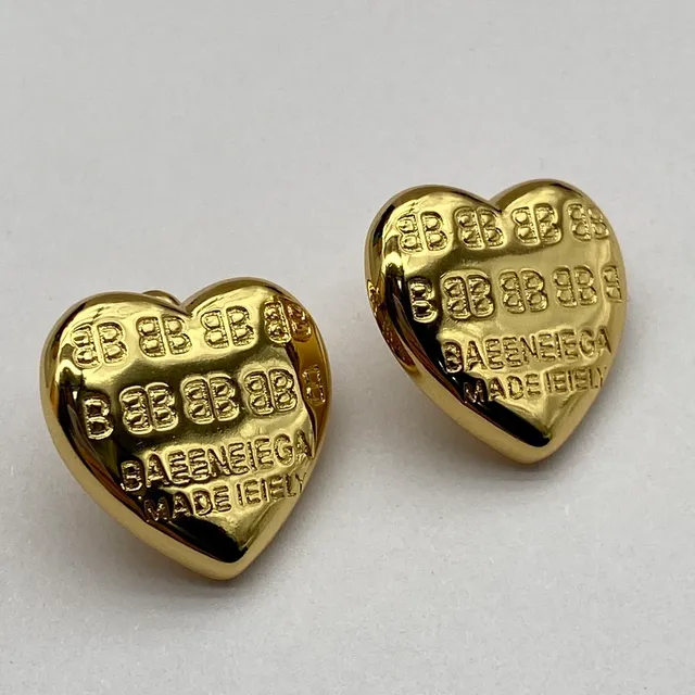 Balenciaga Logo-Engraved Heart Stud Earrings 6