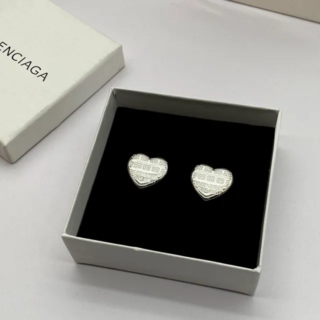 Balenciaga Logo-Engraved Heart Stud Earrings 7