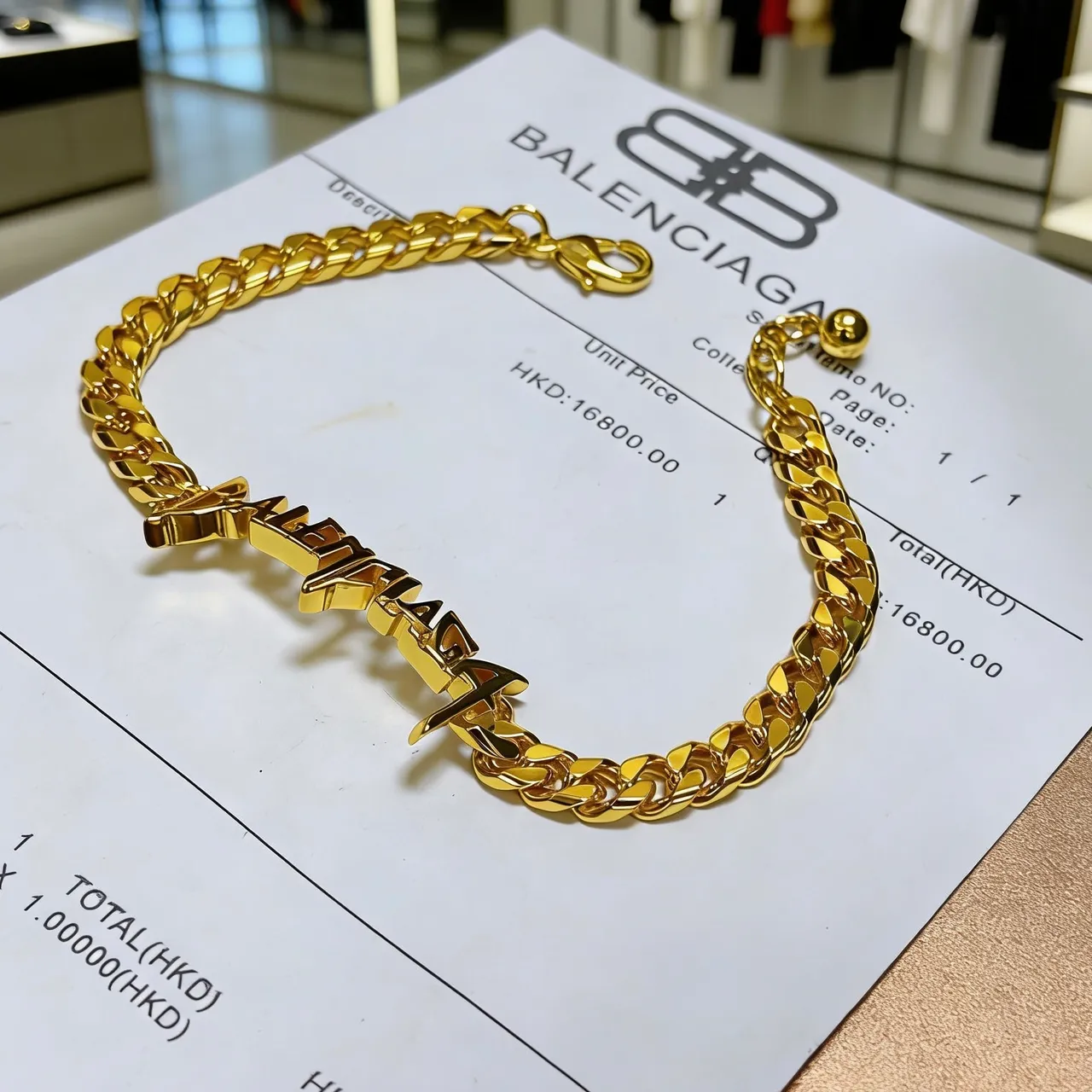 Balenciaga Logo Plaque Curb-Link bracelet en or 6