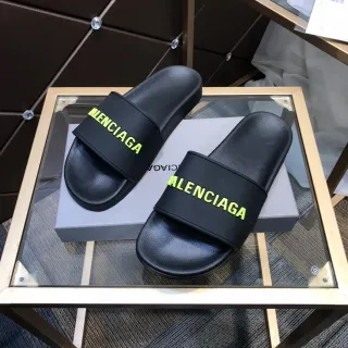 Balenciaga Logo Slide أحذية شرائح سوداء وخضراء بحزام