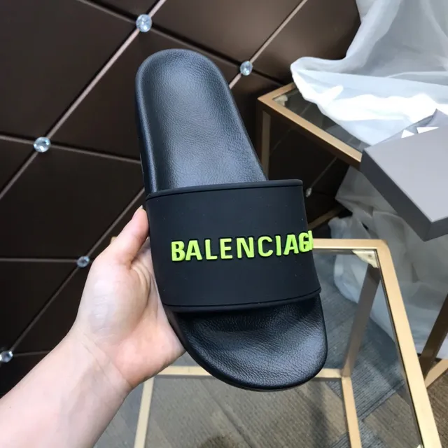 Balenciaga Logo Slide Black Green Strap Slippers 2