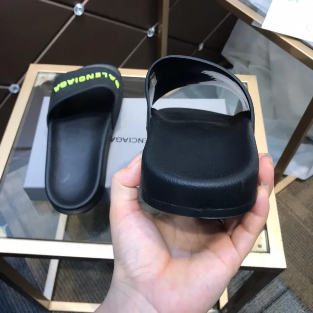 Balenciaga Logo Slide Black Green Strap Slippers 6