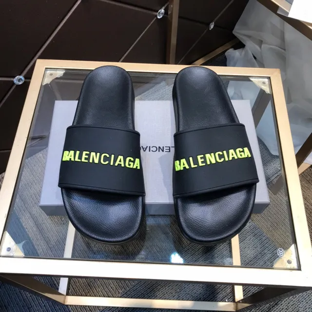 Balenciaga Logo Slide Black Green Strap Slippers 9