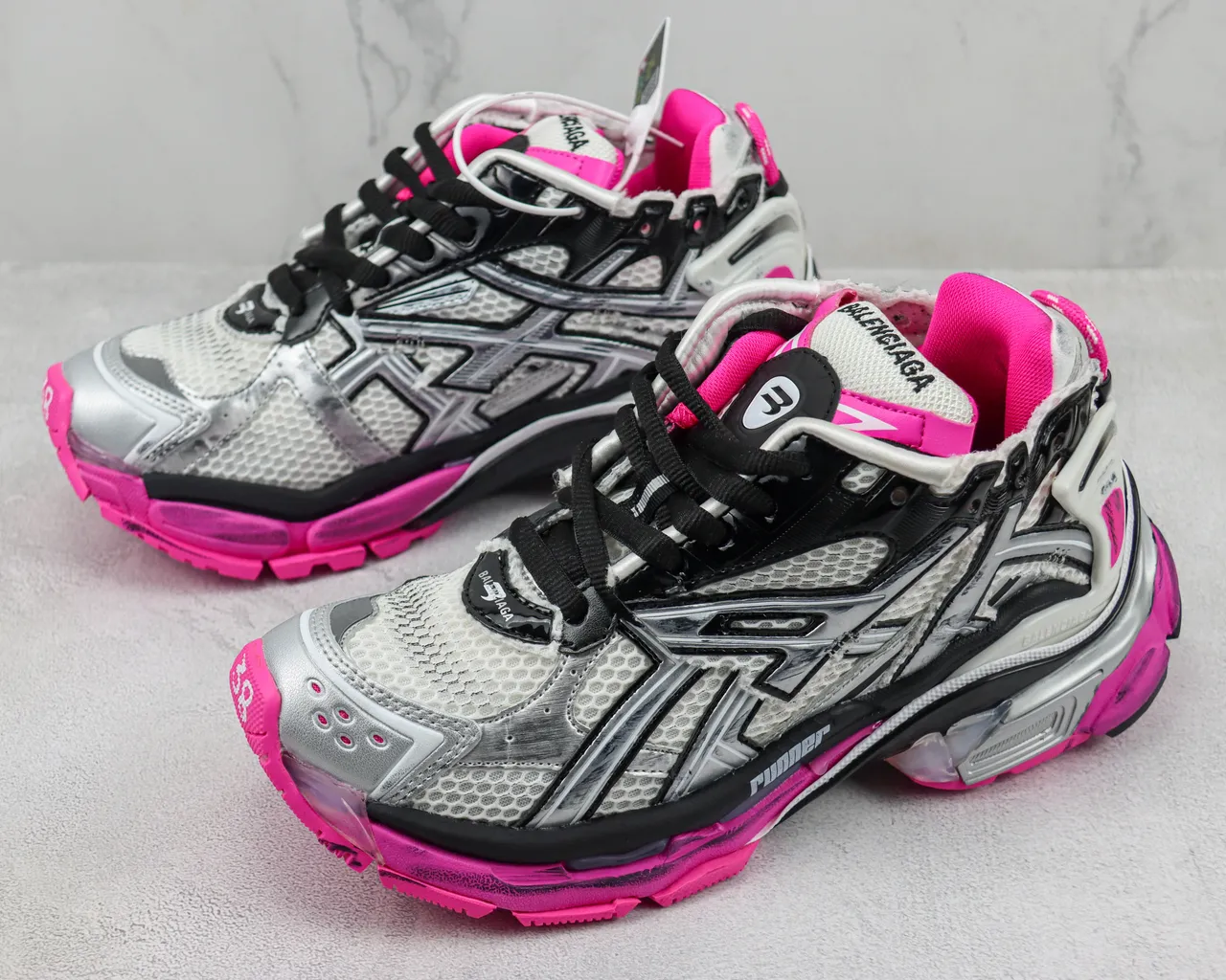Balenciaga Runner Silver White Black Pink Chunky Sneakers 4
