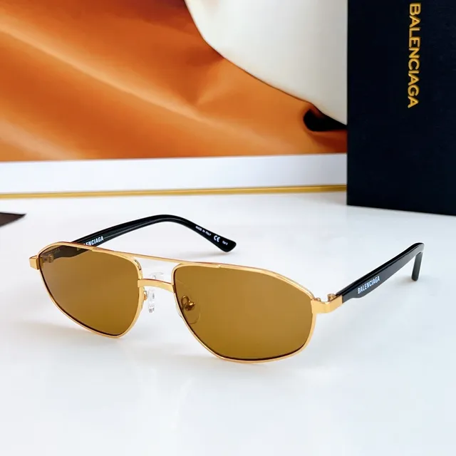 Balenciaga Silver Brown Metal Aviator-Style Angular Lens Shape Sunglasses 2